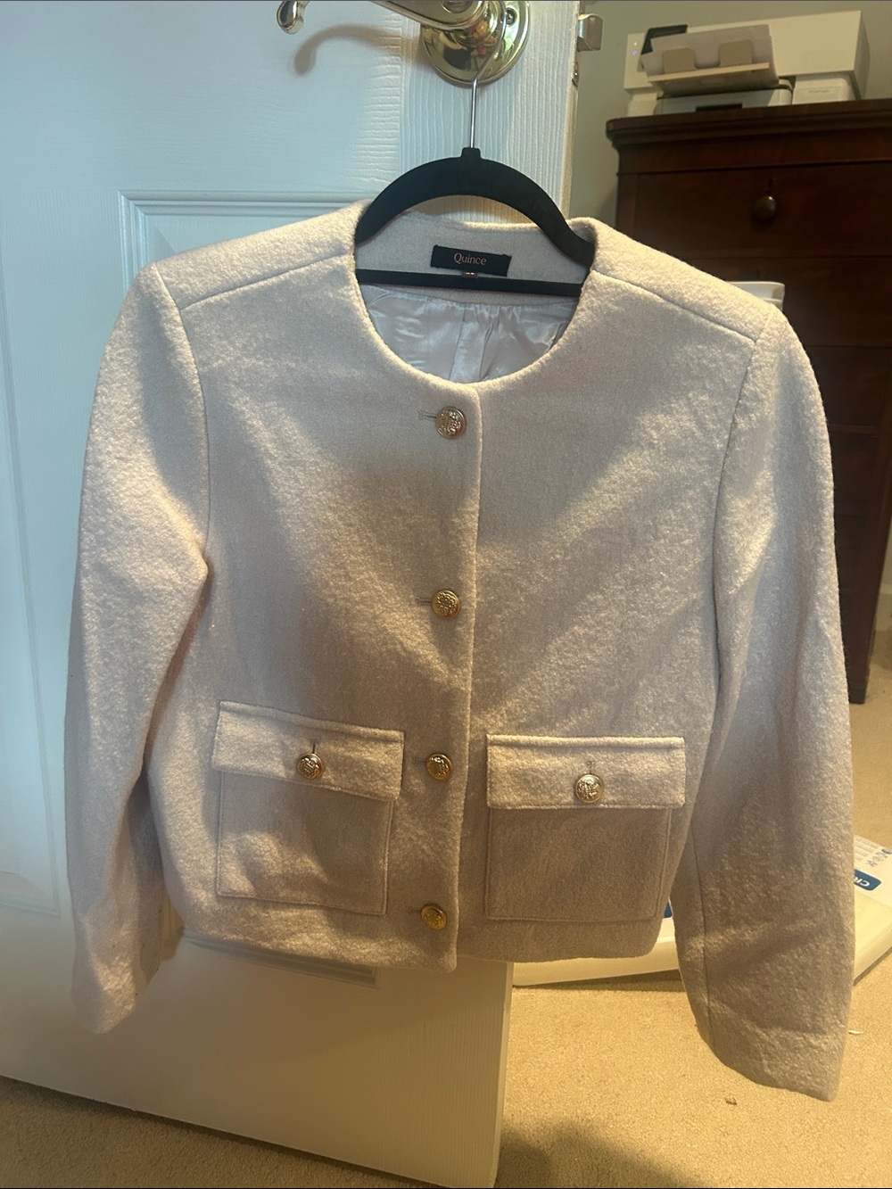Cropped Wool-Blend Jacket in cream